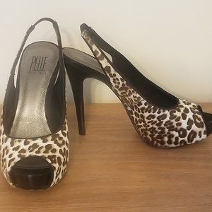 Pelle Moda Cheetah Leopard Fur Peep Toe Hells Sz8M
